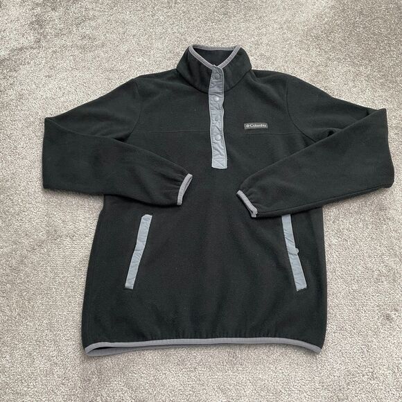 Columbia Benton Springs Fleece Jacket Women Small Black 1/4 Snap Button Outdoor - Picture 1 of 10